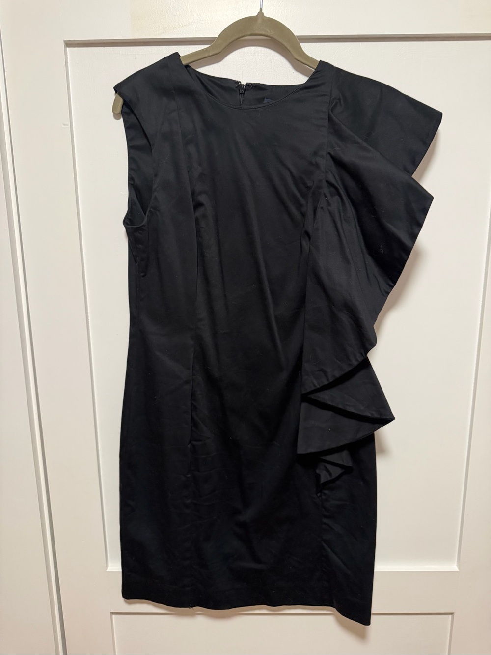 French Connection Black One-Shoulder Ruffle Sheath Dress